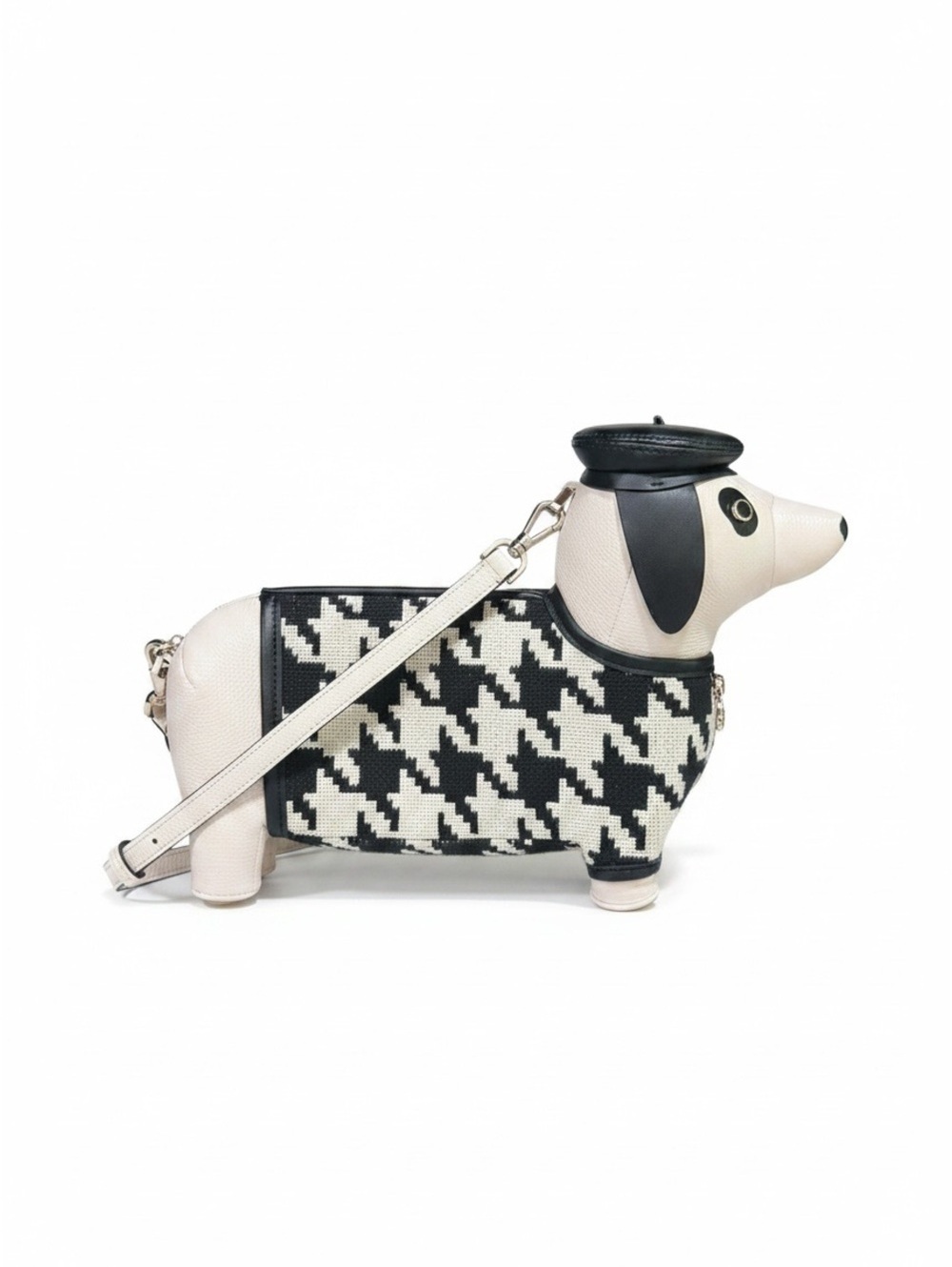 Kate Spade Dashing Beauty Dachshund Houndstooth Leather Crossbody Dog Bag Rare